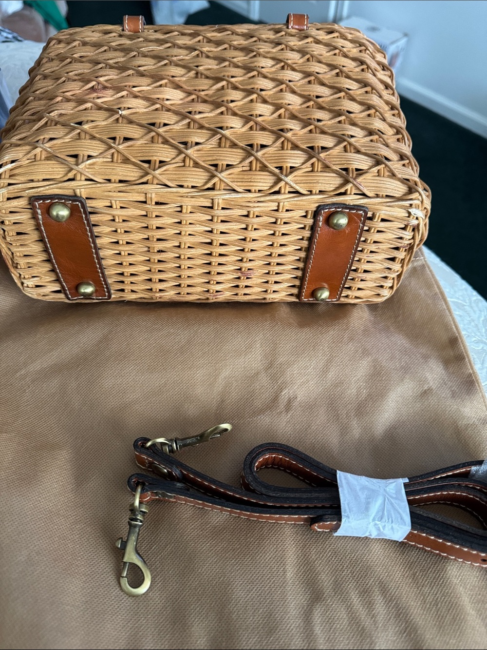 Patricia Nash Natural Woven Rattan Tote with Brown Leather Trim - Picture 3 of 3